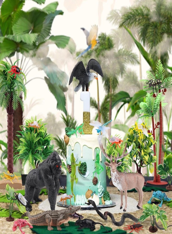 DOITEM 30Pcs Rainforest Animal Figurines Set Model Tress Kit Rainforest Diorama Project with Gorilla Bird Crocodile Lizards Mouse Frog Snake Insects Playset for Kids Birthday Cake Toppers Party Décor - Image 3