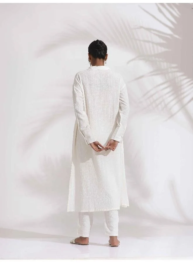 ترو برونز trueBrowns White Cotton A-line Kurta Set