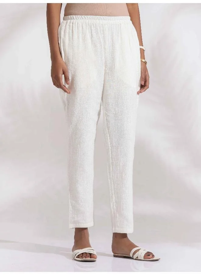 ترو برونز trueBrowns White Cotton A-line Kurta Set