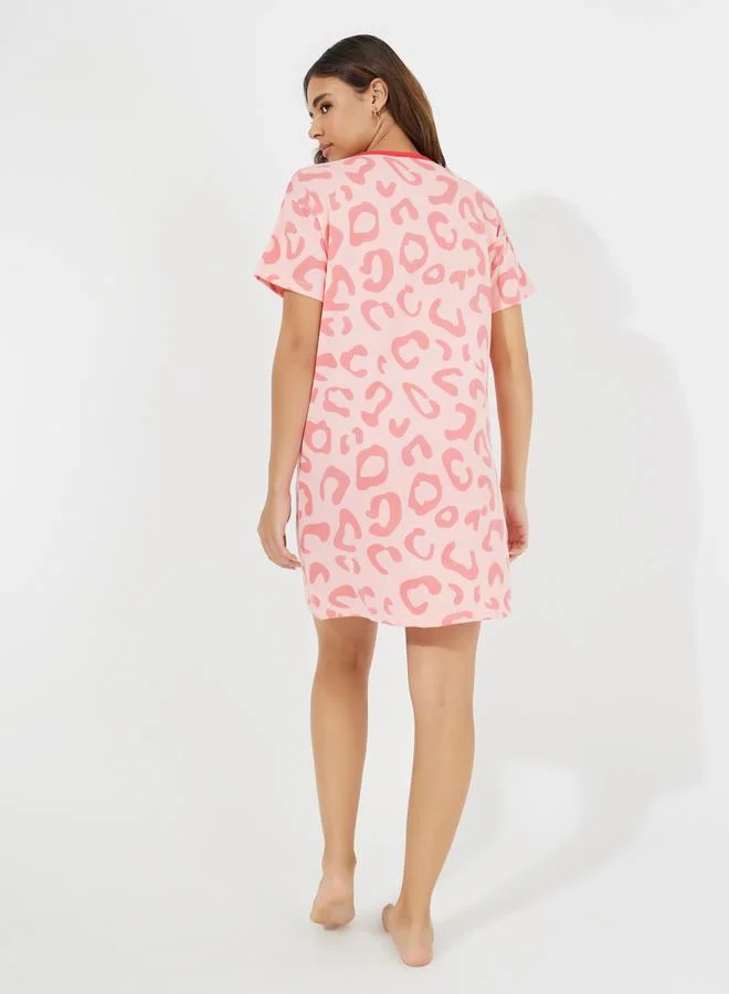 Take Two Leopard Print Sleep T-Shirt Dress