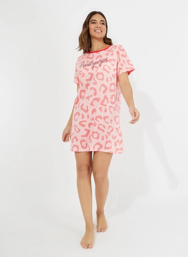Take Two Leopard Print Sleep T-Shirt Dress