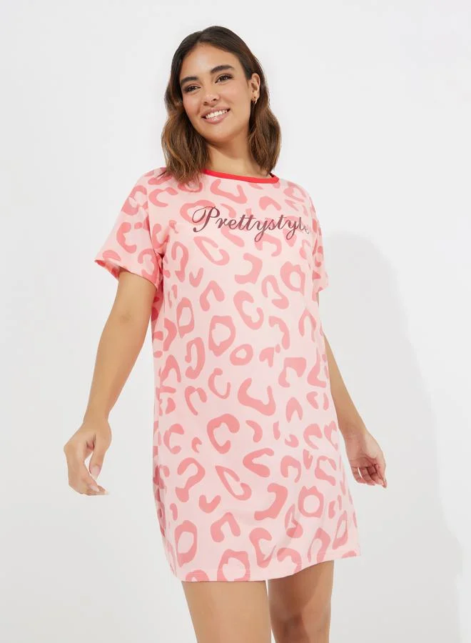 Take Two Leopard Print Sleep T-Shirt Dress