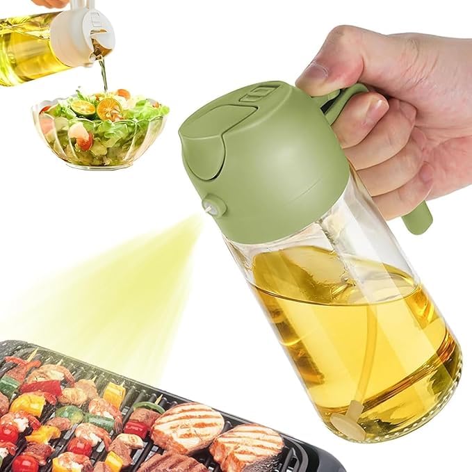 REZOVA 2in1 Glass oil Spray Dispenser Cooking Olive Oil Spray Bottle Refillable Food Grade Oil Vinegar Spritzer Sprinkler Sprayer Mister Used for Air Fryer Salad Making Frying BBQ 600ML - Image 1