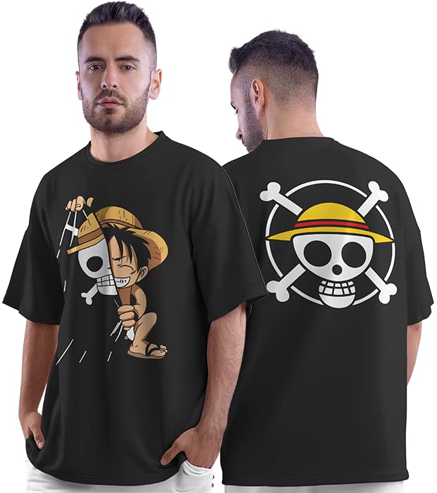 crazymonk Unisex Cotton One Piece Monkey D Luffy Anime Oversized T-Shirt - Black, S - Image 1