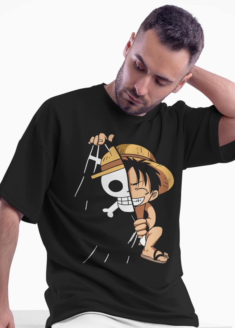 crazymonk Unisex Cotton One Piece Monkey D Luffy Anime Oversized T-Shirt - Black, S - Image 3