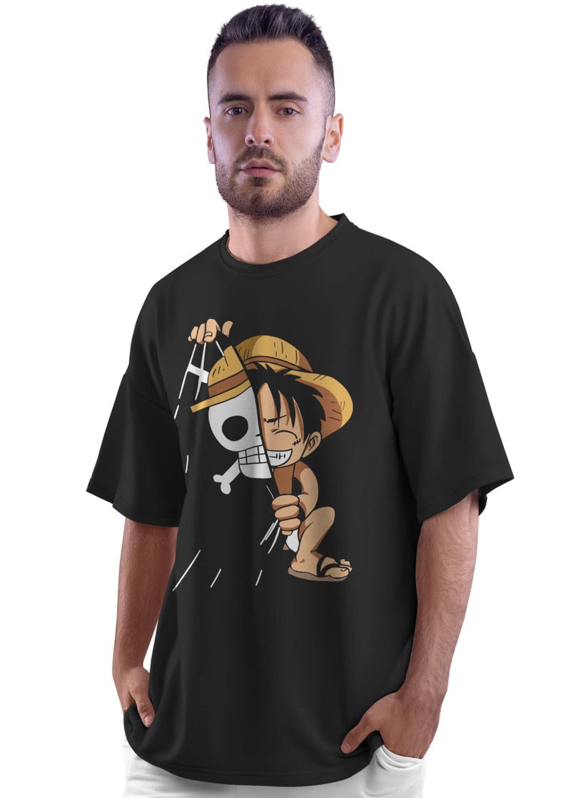 crazymonk Unisex Cotton One Piece Monkey D Luffy Anime Oversized T-Shirt - Black, S - Image 2