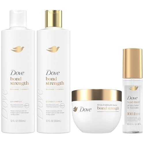 Dove Bond Strength, Damage Therapy System – Shampoo, Conditioner, 10-in-1 Shield Serum & Peptide Mask, Hair Repair Treatment, Anti-Frizz (4 Piece Set) - Image 1