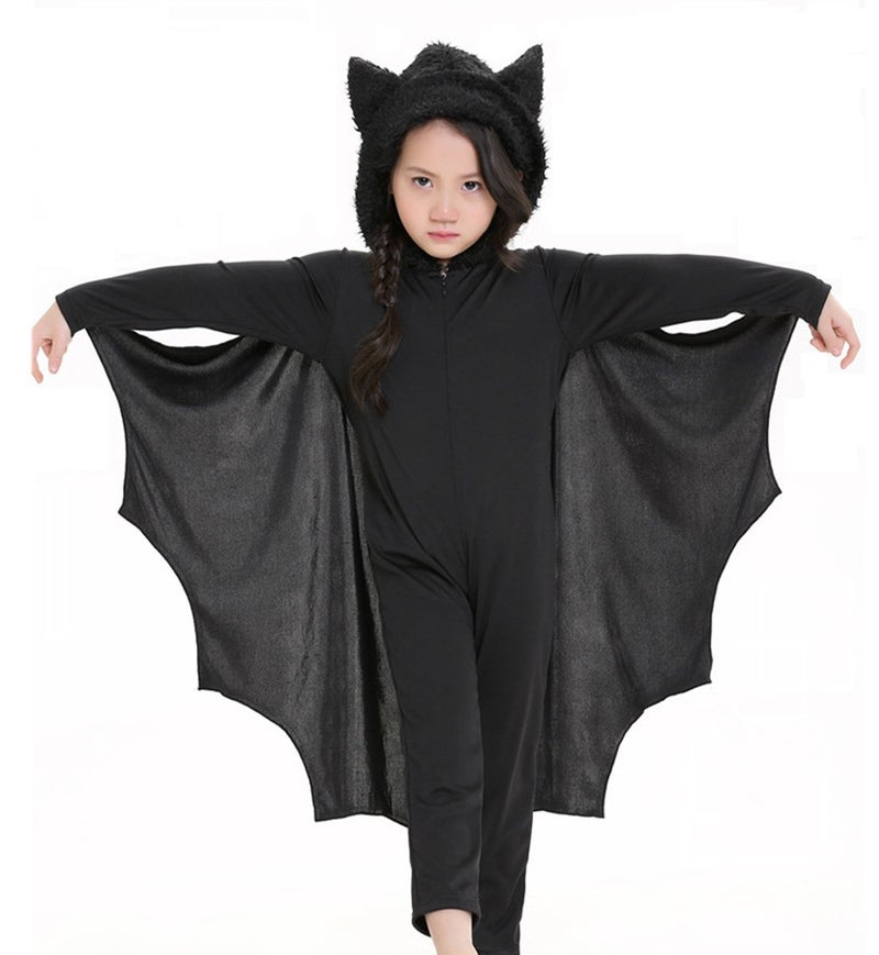 COOLJOY Kids Unisex Vampire Bat Costume Jumpsuit Halloween Cosplay Costume Party Animal Costume Outfits Long Sectionwith Gloves M Black