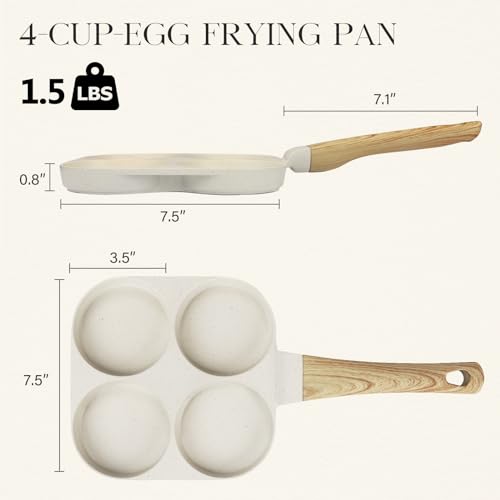 GiPP Nonstick Egg Frying Pan, 4-Cup Granite Non Stick Omelette Pan Skillet for Breakfast, Pancake Pan with Heat-Resistant Handle, Compatible with All Stovetops, Easy to Clean, PFOA Free, White - Image 2