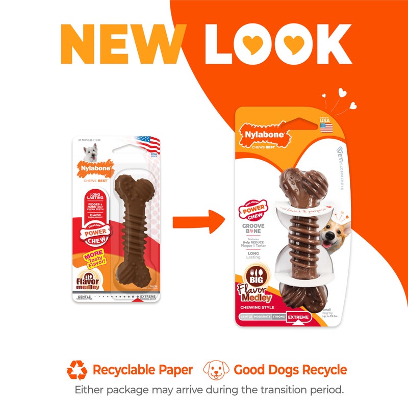 Nylabone Power Chew Groove Bone - Dog Toys for Aggressive Chewers - Durable Dog Toy for Small Breeds - Small Dog Chew Toys - Flavor Medley, Small, Up to 25 Ibs. (1 Count) - Image 3