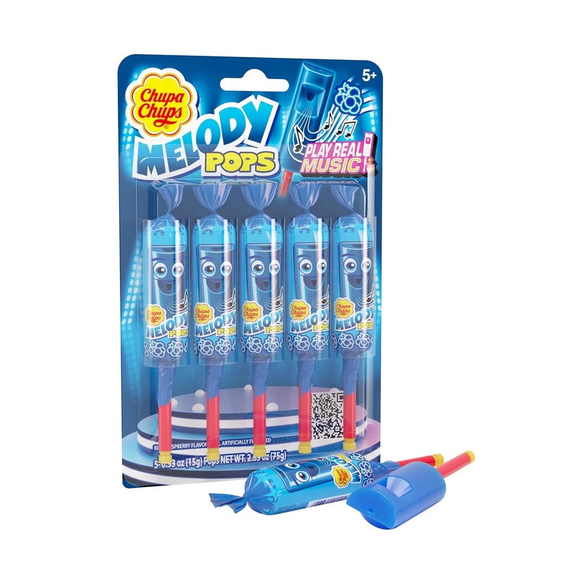 Chupa Chups Melody Pop Blue Raspberry Flavor Easter Candy Easter Basket Essentials Stuffers for Kids and Adults Whistle Individually Wrapped 5 Count Pack - Image 3