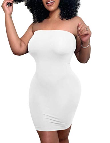 Mokoru Women's Casual Basic Bodycon Tube Top Sexy Strapless Club Party Mini Dress, Medium, White - Image 1