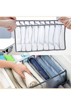 INFOSUN Wardrobe Clothes Organizer, 2 Pack 9 Grids Foldable & Washable Jeans Compartment Storage Closet Cabinet Organizer,Underwear Mesh Storage Boxes With Side Handles(9 Grids Grey-2pcs)  - Image 5