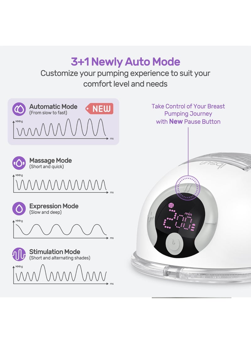 ibsun ibsun Breast Pump, Hands Free Electric Wearable Breast Pump with 4 Mode, LCD Display, 19/21mm  Silicone valve, 1 Pack - Image 3