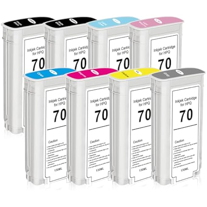 70 INK CARTRIDGE REPLACEMENT COMPATIBLE WITH HP70 DESIGNJET Z2100 Z5200 Z3200 Z3100 Z5400 (130ML 8-PACK) (8C) - Image 1