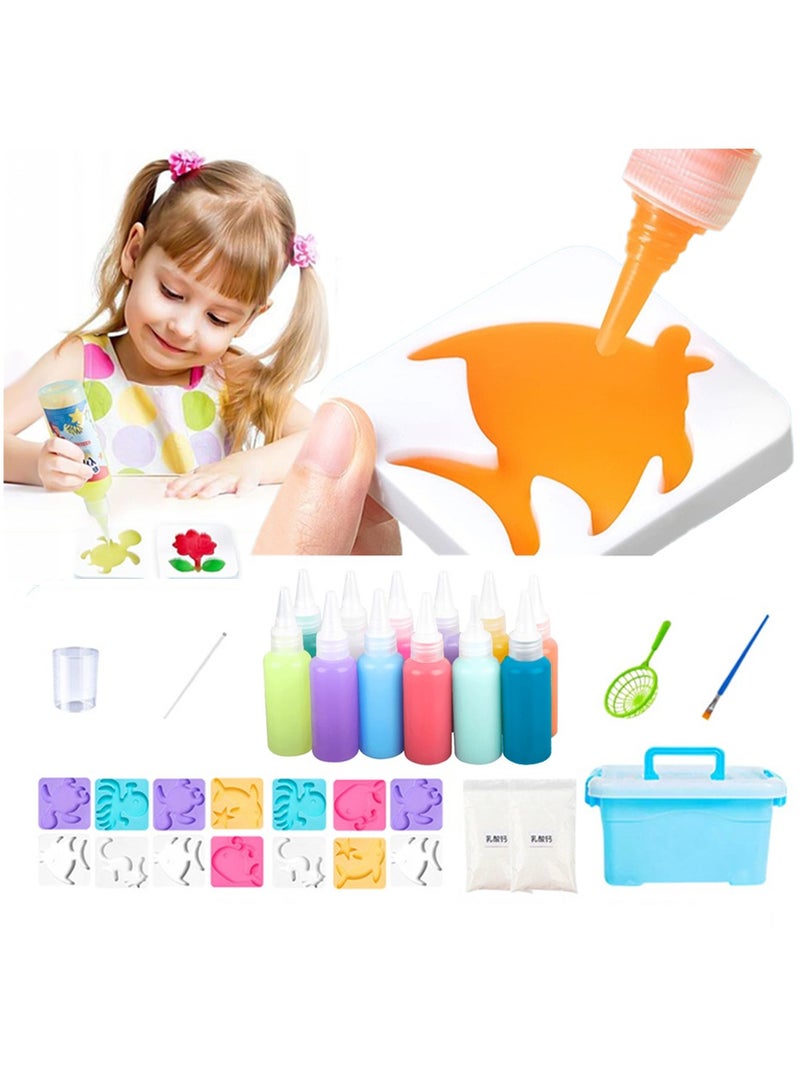 MileMelo Magic Water Elf Beads Toy Set with Box, Squishy DIY Maker kit, Jelly Sea Animal Creature, Sensory Bin Set, 13 Color and 14 Model Set, Creative Activities for Kids and Children Age 3+ - Image 1