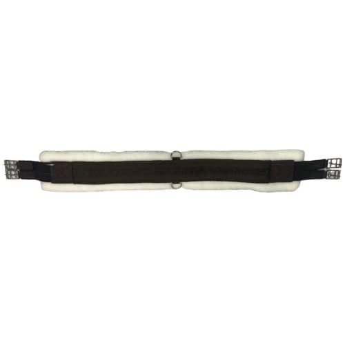 Intrepid International English Girth with Fleece - Breathable Lightweight Horse Girth for English Saddle, Double Elastic Easy Attachment, Brown with White Fleece, 44" - Image 3