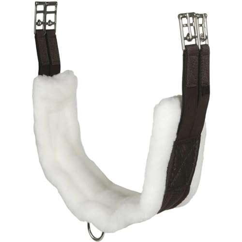 Intrepid International English Girth with Fleece - Breathable Lightweight Horse Girth for English Saddle, Double Elastic Easy Attachment, Brown with White Fleece, 44" - Image 1