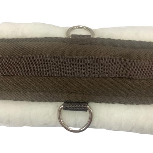 Intrepid International English Girth with Fleece - Breathable Lightweight Horse Girth for English Saddle, Double Elastic Easy Attachment, Brown with White Fleece, 44" - Image 5