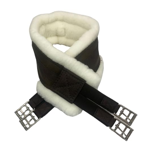Intrepid International English Girth with Fleece - Breathable Lightweight Horse Girth for English Saddle, Double Elastic Easy Attachment, Brown with White Fleece, 44" - Image 2