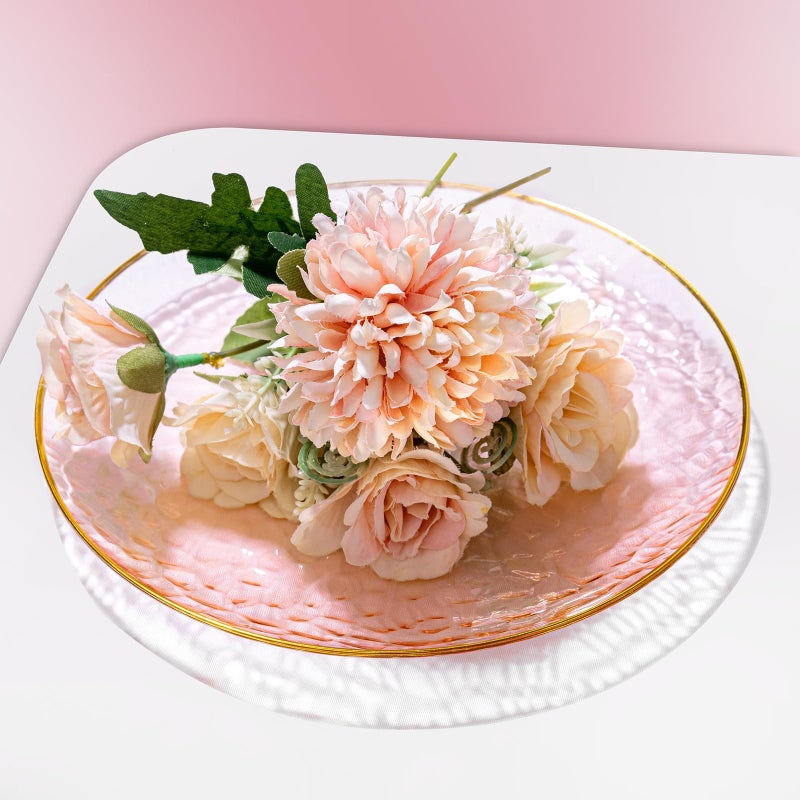 Rubtlamp 100 Pcs Pink Gold Dessert Plates hammered party plates  Pink Disposable Plates With Gold Rim  7 Inch Dessert Plates Disposable  Plastic Dessert Appetizer Plates Perfect for Mother's Day - Image 2
