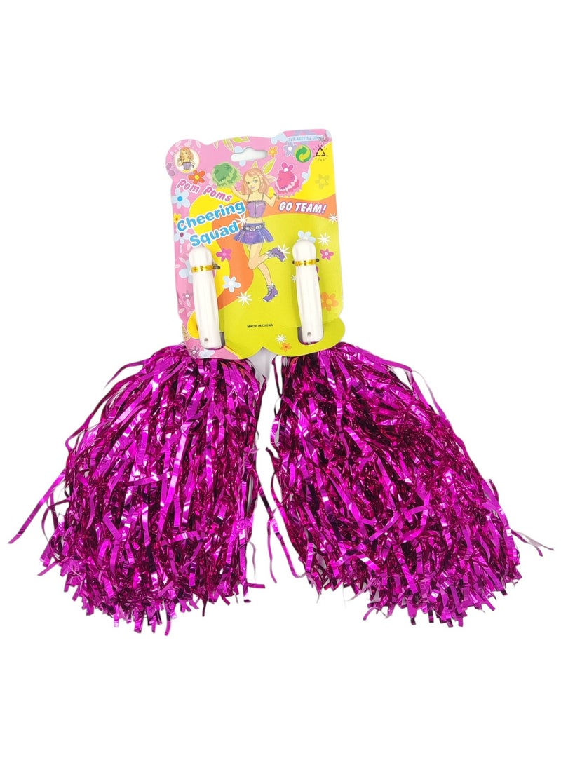 Party Time 1 Pair Cheerleading Pompoms Shiny Pink Color for Sports Team Cheering Party Dance Accessories.