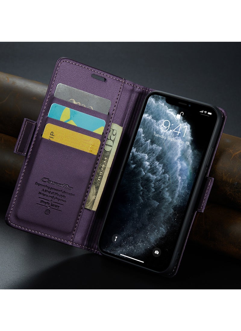 CaseMe Burgundy Leather Flip Folio Wallet Case with RFID Blocking for iPhone 11 Pro Max (6.5) - Magnetic Closure, Credit Card Holder, Kickstand - Protective Cover for Men and Women  - Image 3