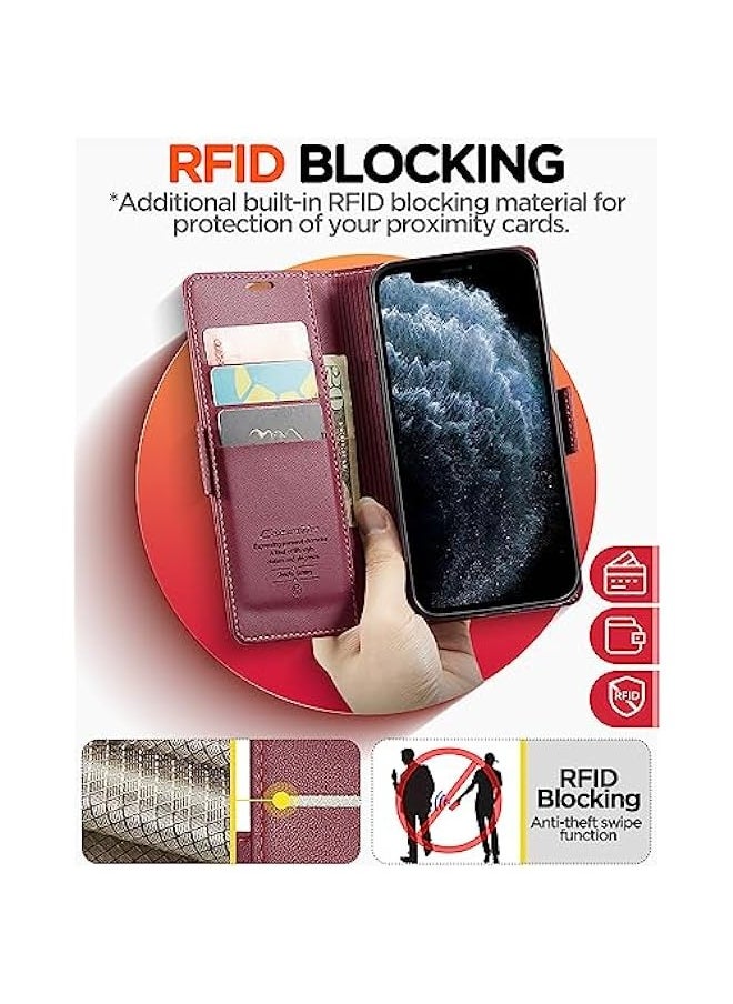 CaseMe Burgundy Leather Flip Folio Wallet Case with RFID Blocking for iPhone 11 Pro Max (6.5) - Magnetic Closure, Credit Card Holder, Kickstand - Protective Cover for Men and Women  - Image 4