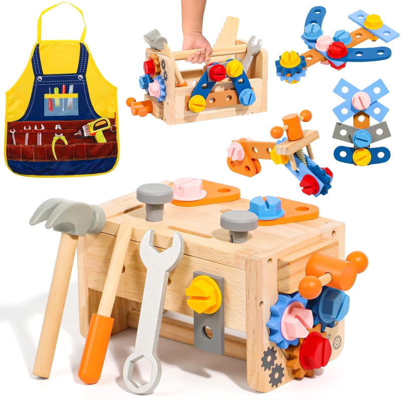 TONZE Kids Tool Set with Apron, 39 PCS Wooden Toddler Tool Bench Box Montessori Toys for 2 3 4 Year Old Boys Girls, Educational STEM Construction Toys Pretend Play Toddler Toys Age 3-5 Birthday Gift - Image 1