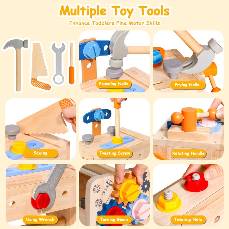 TONZE Kids Tool Set with Apron, 39 PCS Wooden Toddler Tool Bench Box Montessori Toys for 2 3 4 Year Old Boys Girls, Educational STEM Construction Toys Pretend Play Toddler Toys Age 3-5 Birthday Gift - Image 2