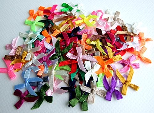 ICRAFY 100 Assorted Smallest Satin Ribbon Bows Size 10 mm. Tiny Embellishment Craft Artificial Applique Wedding - Image 5