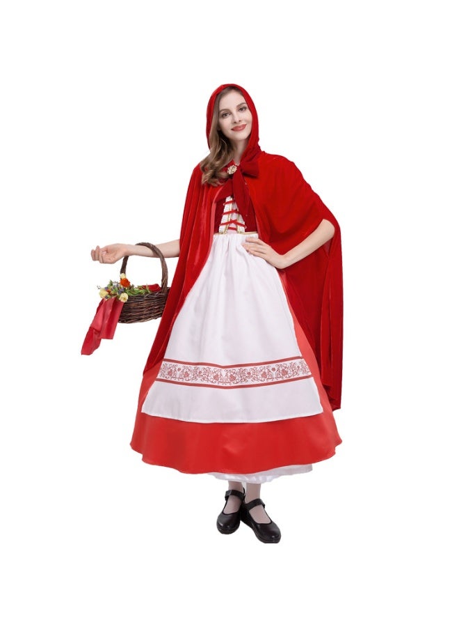 Halloween Adult Little Red Riding Hood Dress With Shawl Cape Maid Costume - Image 1