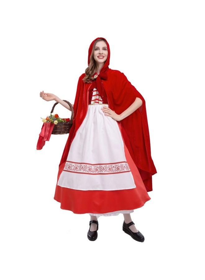 Halloween Adult Little Red Riding Hood Dress With Shawl Cape Maid Costume - Image 2