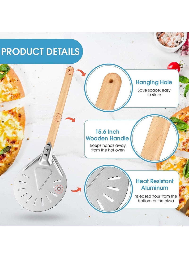 Y&D Pizza Peel Shovel with Detachable Wood Handle and Screwdriver 8 Inch Aluminium Alloy Perforated Paddle Bread Gourmet Luxury for Baking Homemade - Image 2