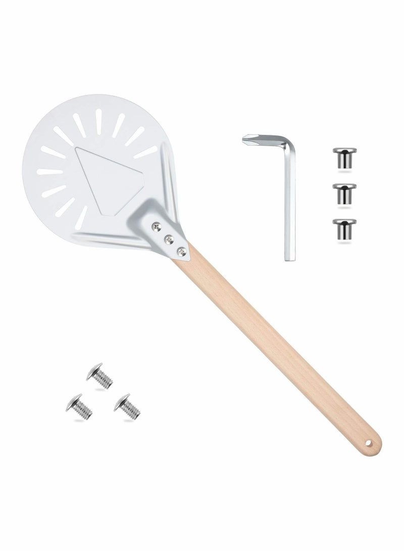 Y&D Pizza Peel Shovel with Detachable Wood Handle and Screwdriver 8 Inch Aluminium Alloy Perforated Paddle Bread Gourmet Luxury for Baking Homemade - Image 1