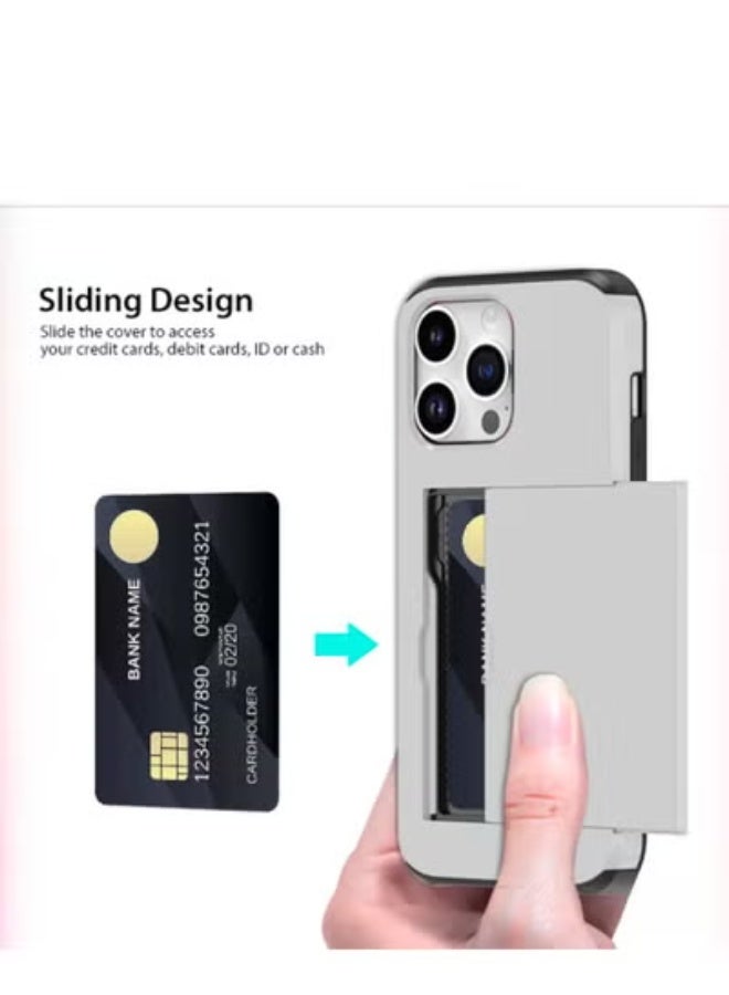 GULFLINK iPhone 15 Pro Max Case With Card Holder Heavy Duty Dual Layer Hidden Card Slot Slim Wallet Case White - Image 2