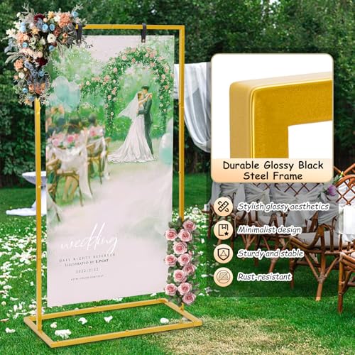 WEIDLUDOR Elegant Wedding Sign Stand & Holder，Golden Heavy Duty Metal Wedding Welcome Sign Stand for Reception，Welcome to Our Wedding Hanging Sign Stand - Perfect for Seating Chart, Posters, and Decor - Image 4