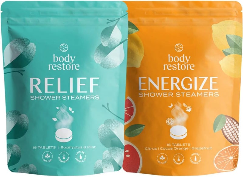 Body Restore Shower Steamers Aromatherapy 15 Packs x 2  Gifts for Mom Gifts for Women  Men Shower Bath Bombs Eucalyptus Citrus Grove Essential Oils Stress Relief