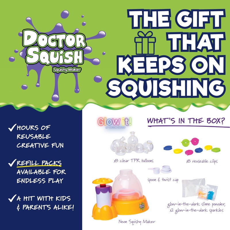 Doctor Squish محطة صنع السلايم دكتور سكووش النيون | اصنع بنفسك مجموعة السلايم المتوهجة في الظلام | شاملة مع لمعان متلألئ ومسحوق سلايم | للأعمار من 8 سنوات وما فوق - Image 3