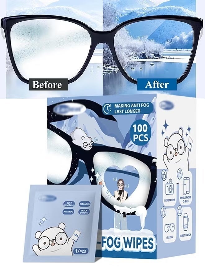 Anti-Fog Lens Wipes Pre-Moistened Anti-Fog Wipes Glasses Cleaner Safely Cleans Glasses, Sunglasses, Phone Screen, Electronics & Camera Lens (100 Pcs) - Image 1