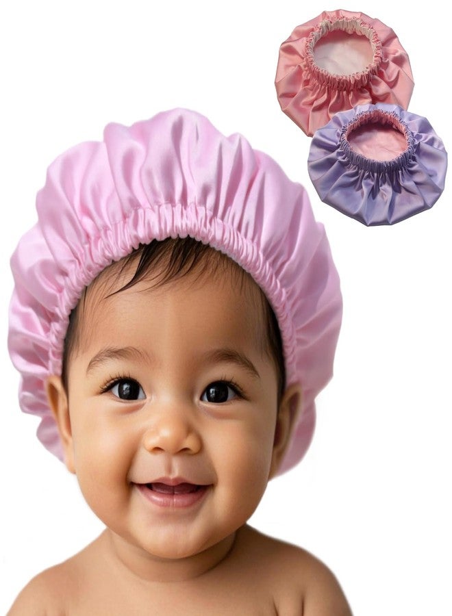 AKISS Baby Infant Newborn Toddler Satin Silk Hair Bonnet Cap for Sleeping 0-3 0-6 3-6 6-12 Months 1-2 1-3 Years (as1, Age, 0_Month, Taffy/Lavender + Taffy/White) - Image 1