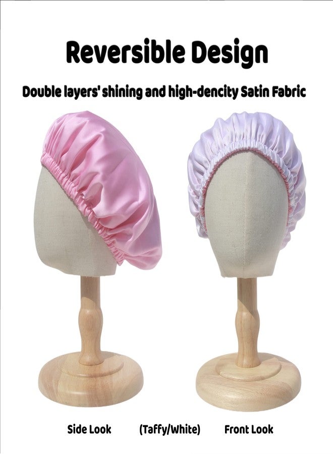 AKISS Baby Infant Newborn Toddler Satin Silk Hair Bonnet Cap for Sleeping 0-3 0-6 3-6 6-12 Months 1-2 1-3 Years (as1, Age, 0_Month, Taffy/Lavender + Taffy/White) - Image 2