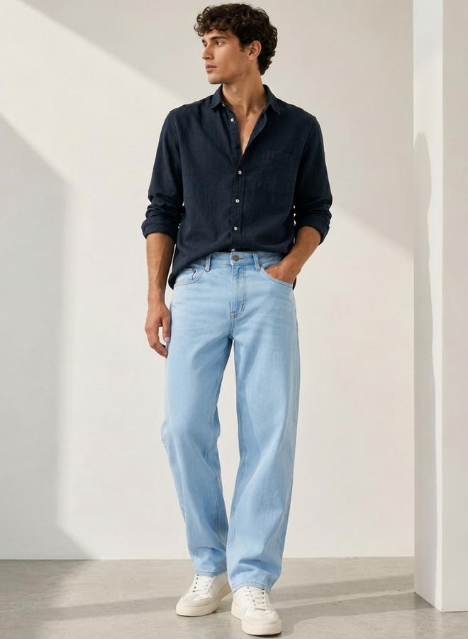 Styli Men Blue Relaxed Fit Washed Jeans - Image 1