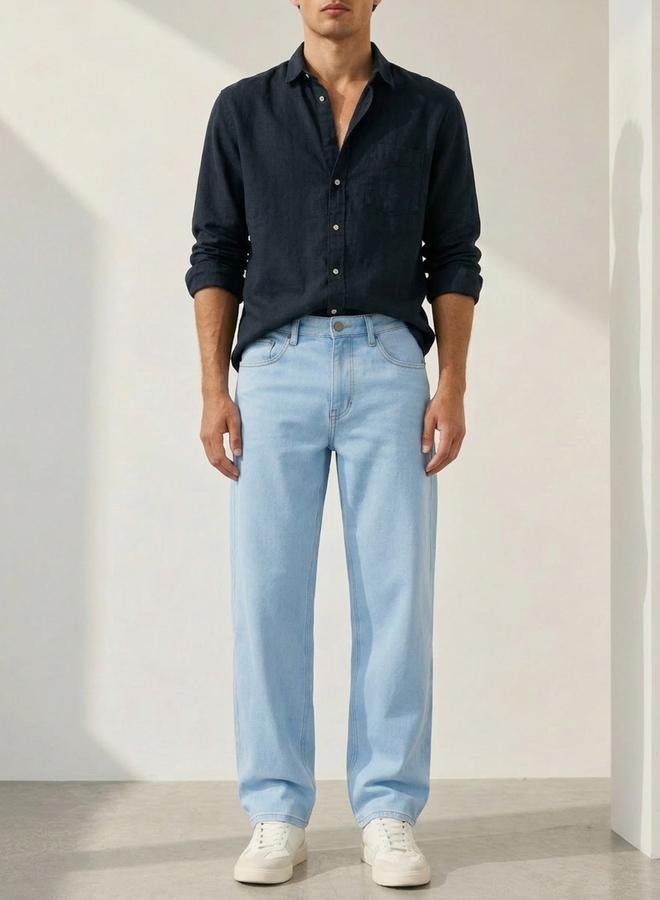 Styli Men Blue Relaxed Fit Washed Jeans - Image 2