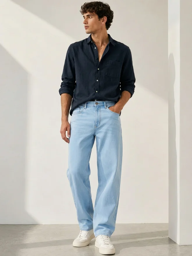 Styli Men Blue Relaxed Fit Washed Jeans