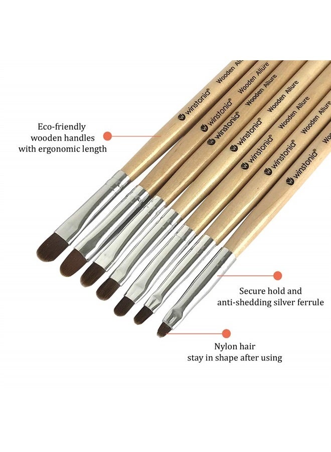Winstonia 7pcs Gel Nail Brush Set for Nail Tips Builder & Overlay, Sculpting, Poly Gel, and Extensions. Oval Size Brushes Manicure Painting Pen - WOODEN ALLURE - Image 3