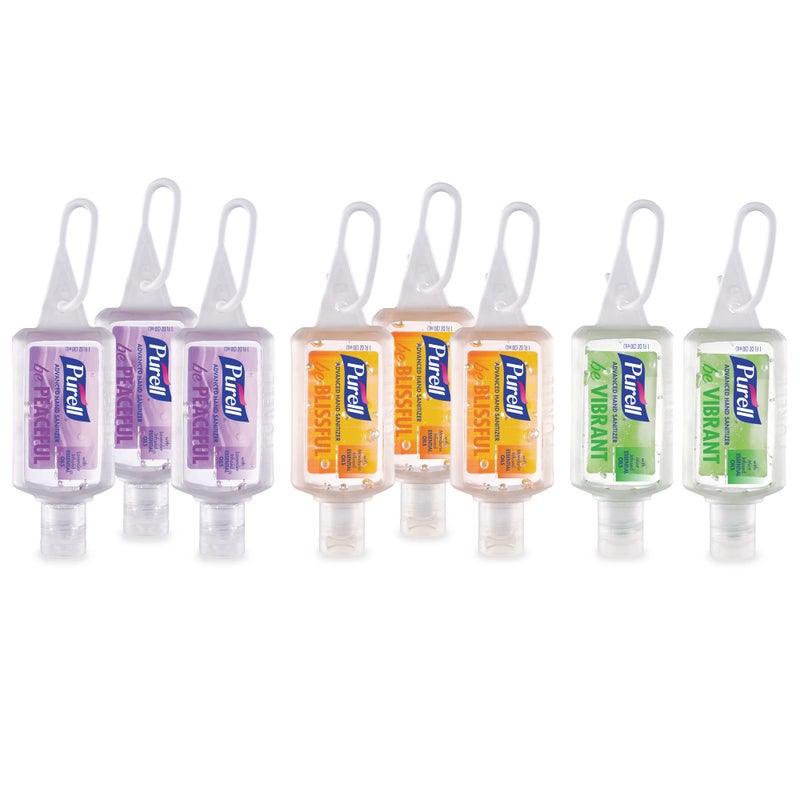Purell Advanced Hand Sanitizer Gel Infused with Essential Oils, Scented Variety Pack, 1 fl oz Travel Size Flip Cap Bottles with JELLY WRAP Carrier (Pack of 8), 3900-09-ECME17 - Image 1