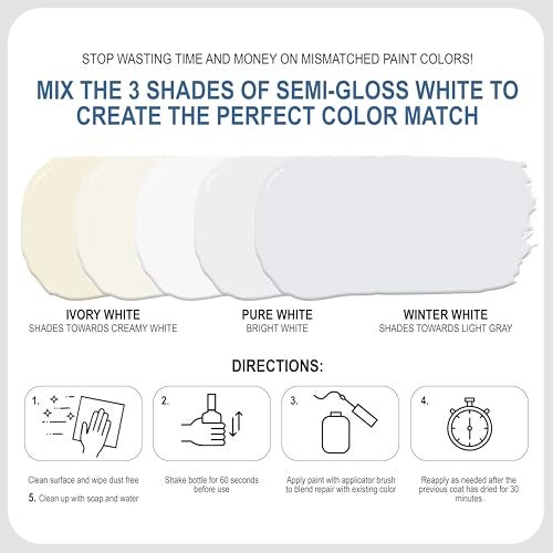 Sundaze Semi-Gloss White Touch-Up Paint Pen Kit - Wall, Kitchen Cabinet, Furniture, Wood Door Touch Up - 3 Color Shades, Instantly Repair & Restore Scratches, Chips, Stains - Mix Perfect Color Match - Image 4