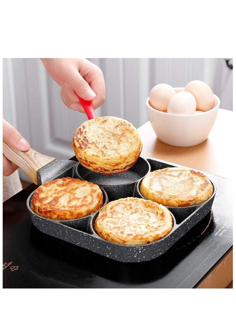 4 Hole Omelet Pan For Burger Eggs Ham Pancake Maker Wooden Handle Frying Pot Non-Stick Cooking Breakfast-01