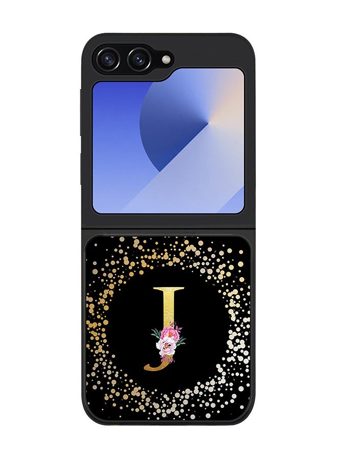 Stylizedd Rugged Black edge case for Samsung Galaxy Z Flip7 FE, Slim fit Case Flexible Cover - Custom Monogram Initial Letter Floral Pattern Alphabet - J ( Black ) - Image 1